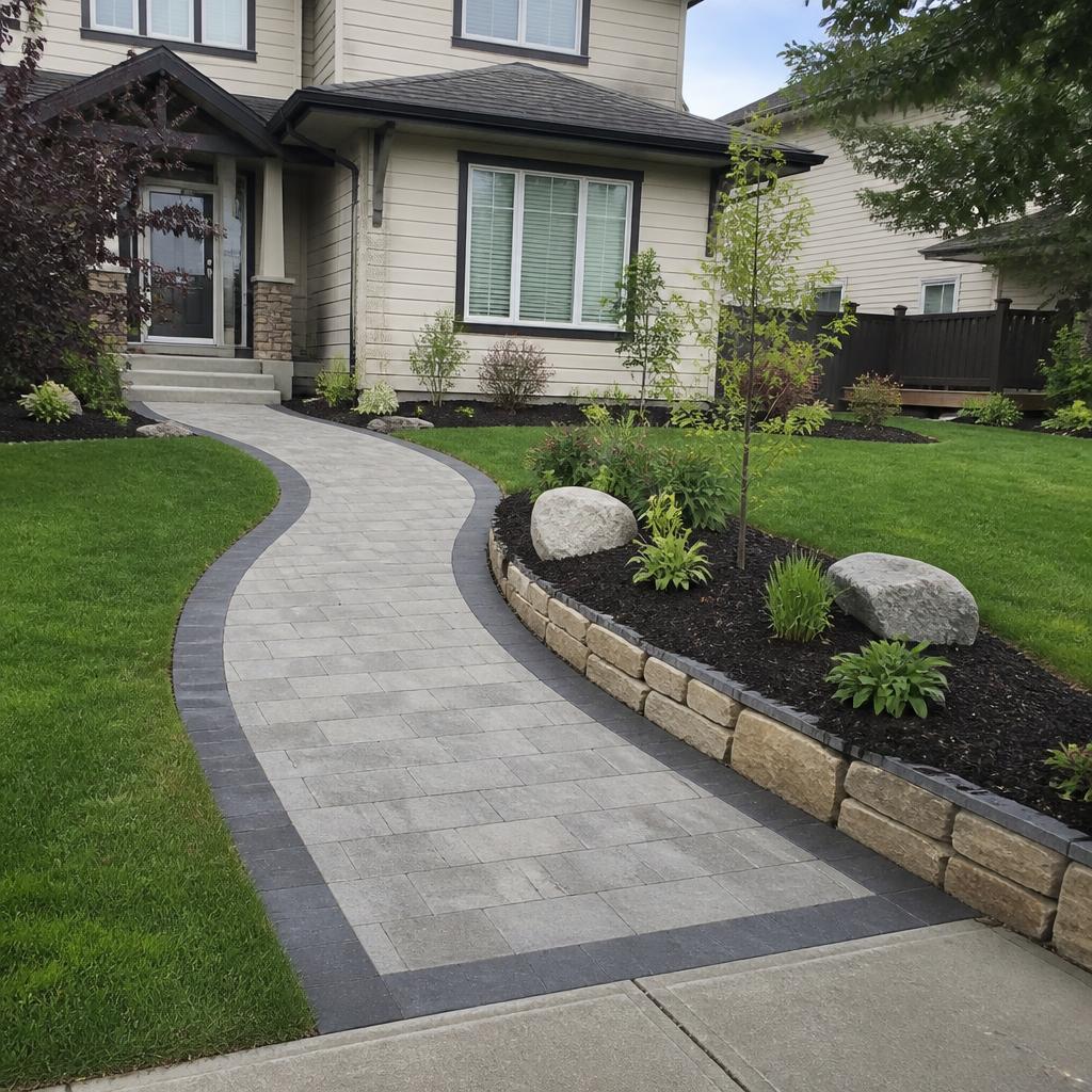 Full Front Yard Renovation — Windermere after landscaping by GreenLand Contracting Edmonton