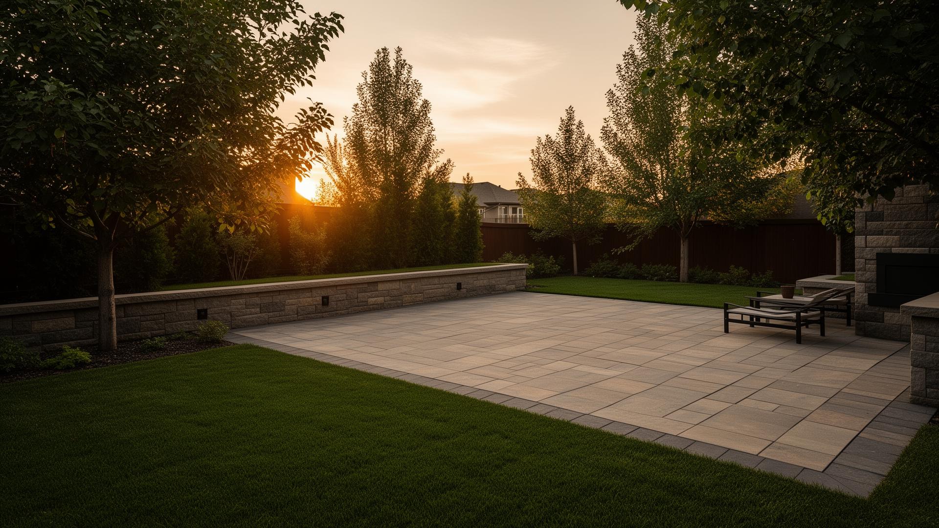 Custom paver patio and lush sod lawn in an Edmonton, Alberta backyard by GreenLand Contracting